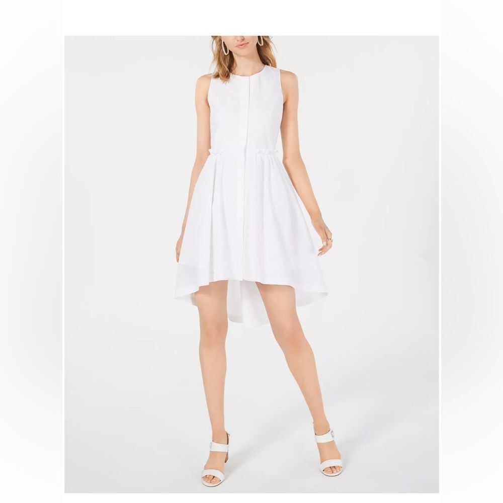 J.O.A. Womens Cotton Pleated High-Low Dress White Small Cotton Classic Neutral